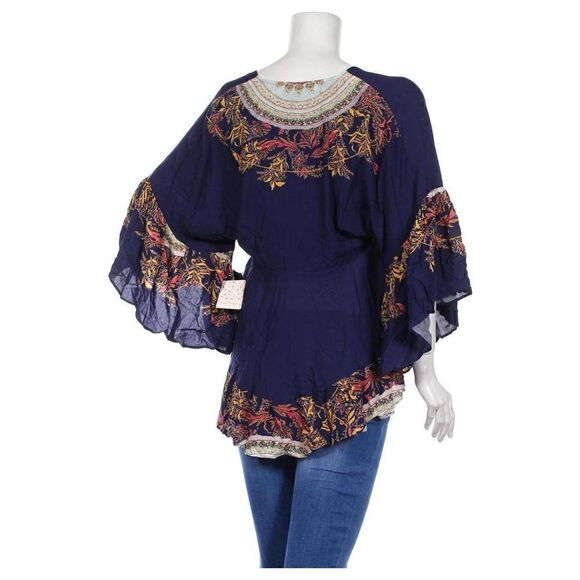 Free People | Sunset Dreams Printed Bell Sleeves Flowy Boho Tunic Top | S - Picture 3 of 6